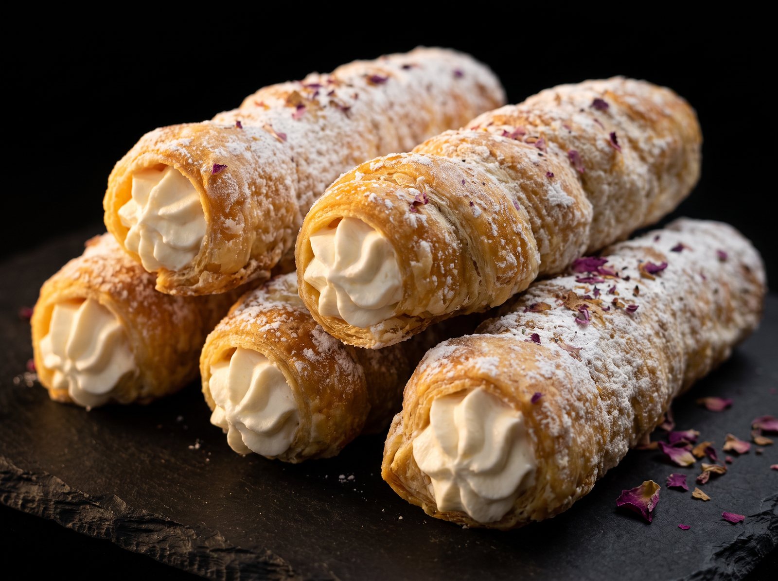Cream rolls, crisp pastry spirals filled with fresh whipped cream